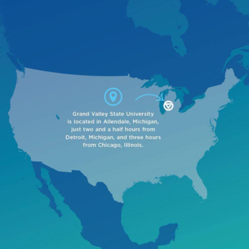 Map of US with GVSU location